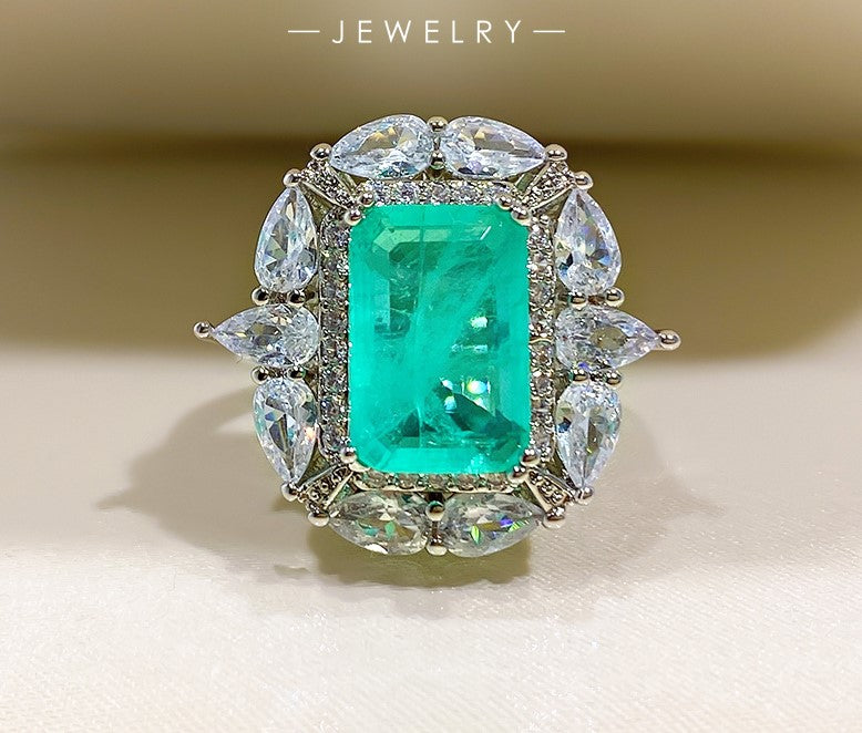 Vintage Green outlet Paraiba Tourmaline Engagement Ring Set Art Deco Coffin Shaped Paraiba Tourmaline Bridal Ring Set Unique 3 Pcs Wedding Ring Set