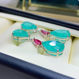 12*44mm GEOMETRY Blue Paraiba Simulant Earring Minimalism Style Glow Ice Blue Color Earring