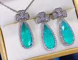 BLUE PARAIBA TOURMALINE JEWELRY SET Magnificent Lucky Leaf Earring Art Deco Style Exotic Neon Vivid Blue Color & Glow Ice Blue Color Jewelry Set