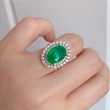 GREEN EMERLAD RING Magnificent Halo Ring Exotic Vivid Green Glow Color Ring MAY Birthstone 18K White Gold Plated