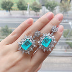 Vivid Blue Paraiba Simulant Chandelier Magnificent Jewelry Set Art Deco Style 